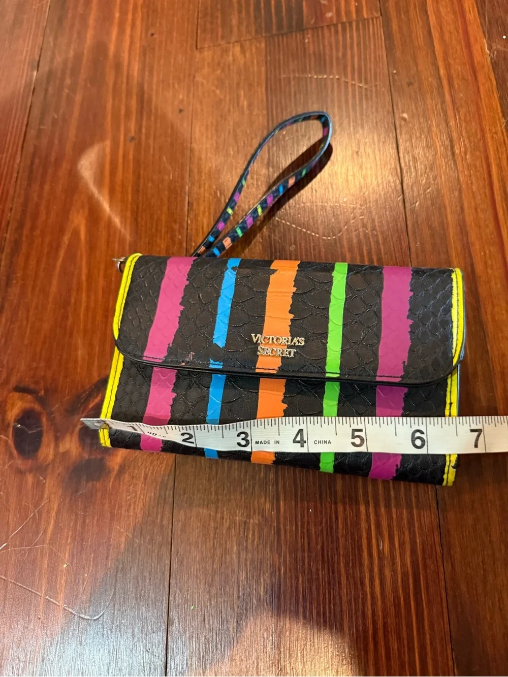 Victoria's Secret Black Wristlet with Multicolor Stripes